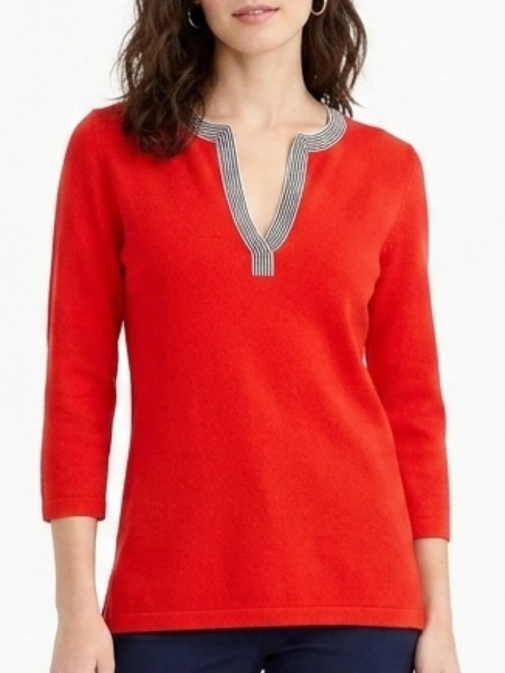 Lauren Ralph Lauren Preppy Red Knit Top w/Striped Neckline- Sz. Sm